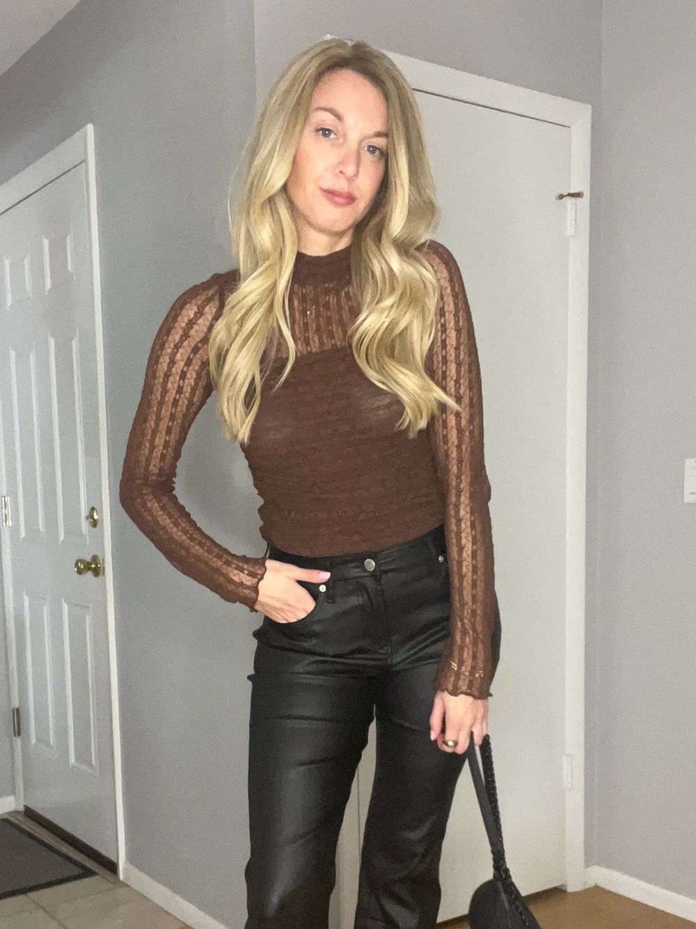 Sheer Brown Long Sleeve Knit Bodysuit